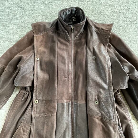 Vintage 80s Wilson’s 100% Leather Cinched Waist Mid Length Classic Jacket Size L - Picture 9 of 15